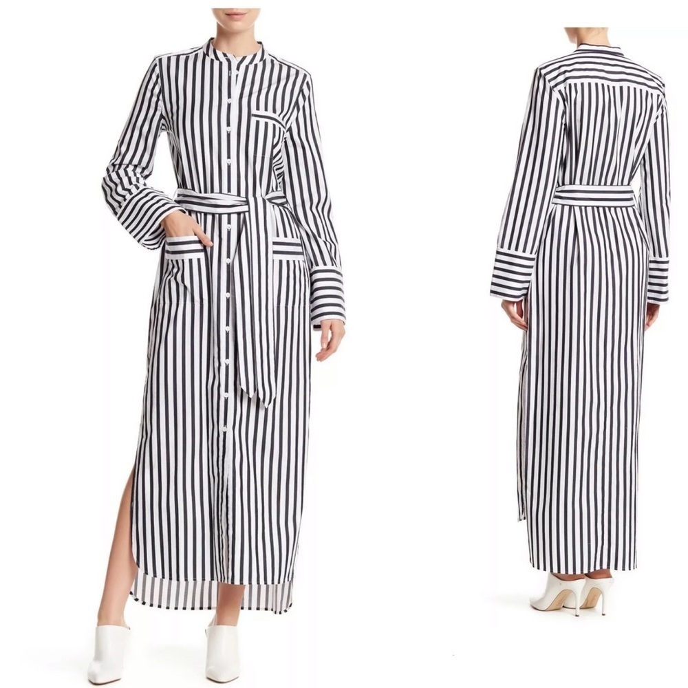Equipment Black White Long Sleeve Dress Stripes Button Up Shirt Maxi Size XSmall